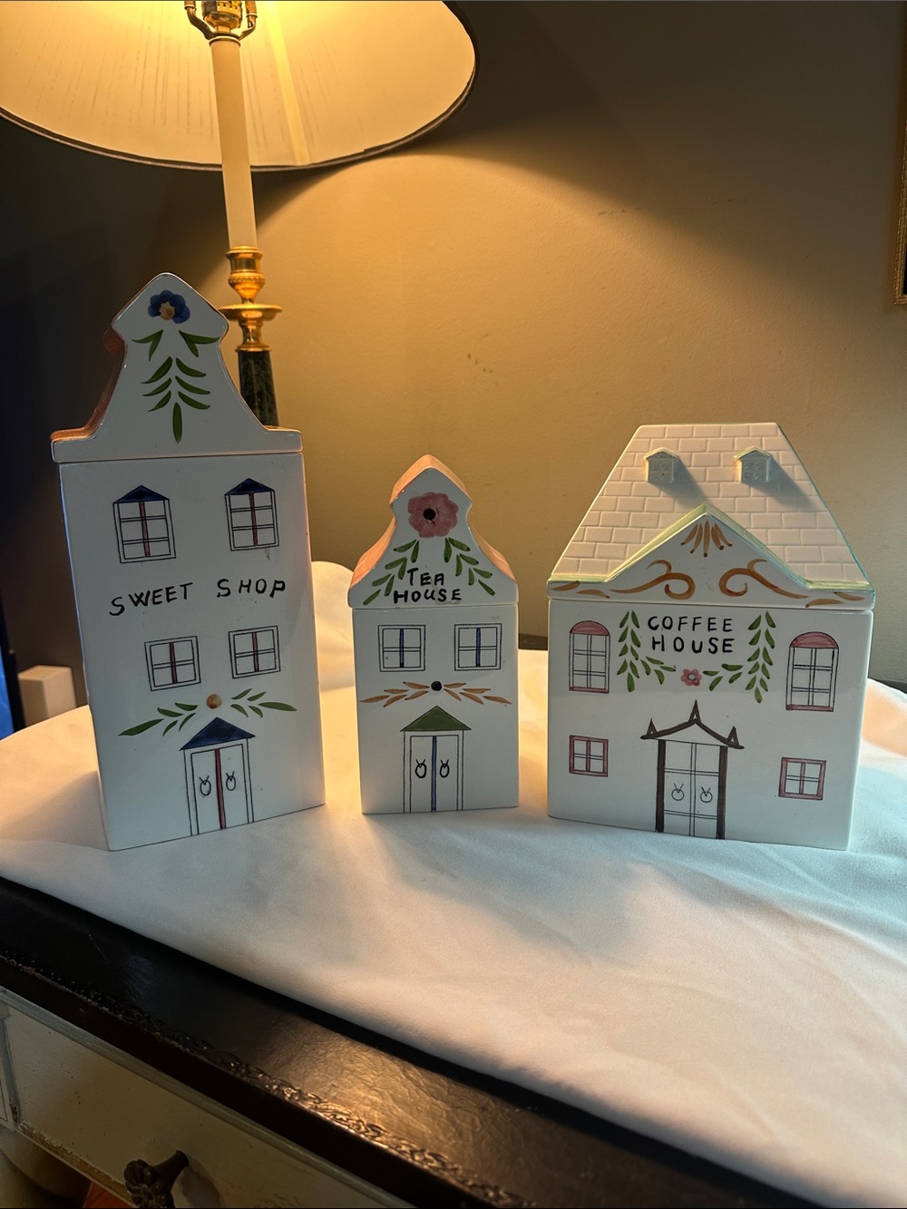 Vintage GREG MATTHEWS Village Canister Set - Sweet Shop, Tea House, Coffee House